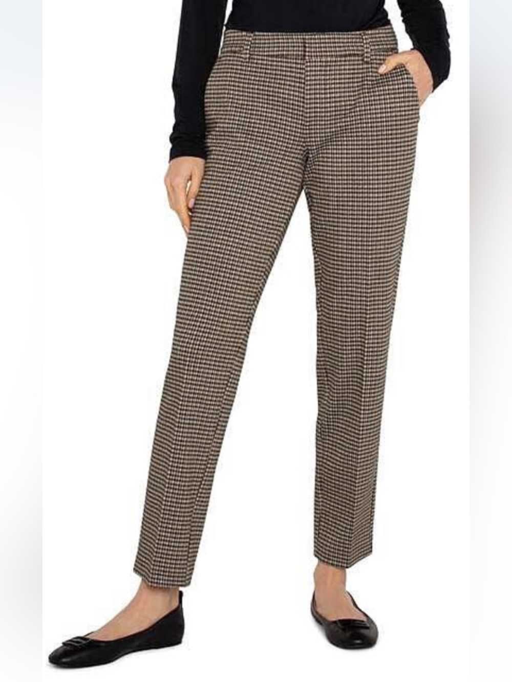 Liverpool Brown and Black Houndstooth Cropped Ankle Pants